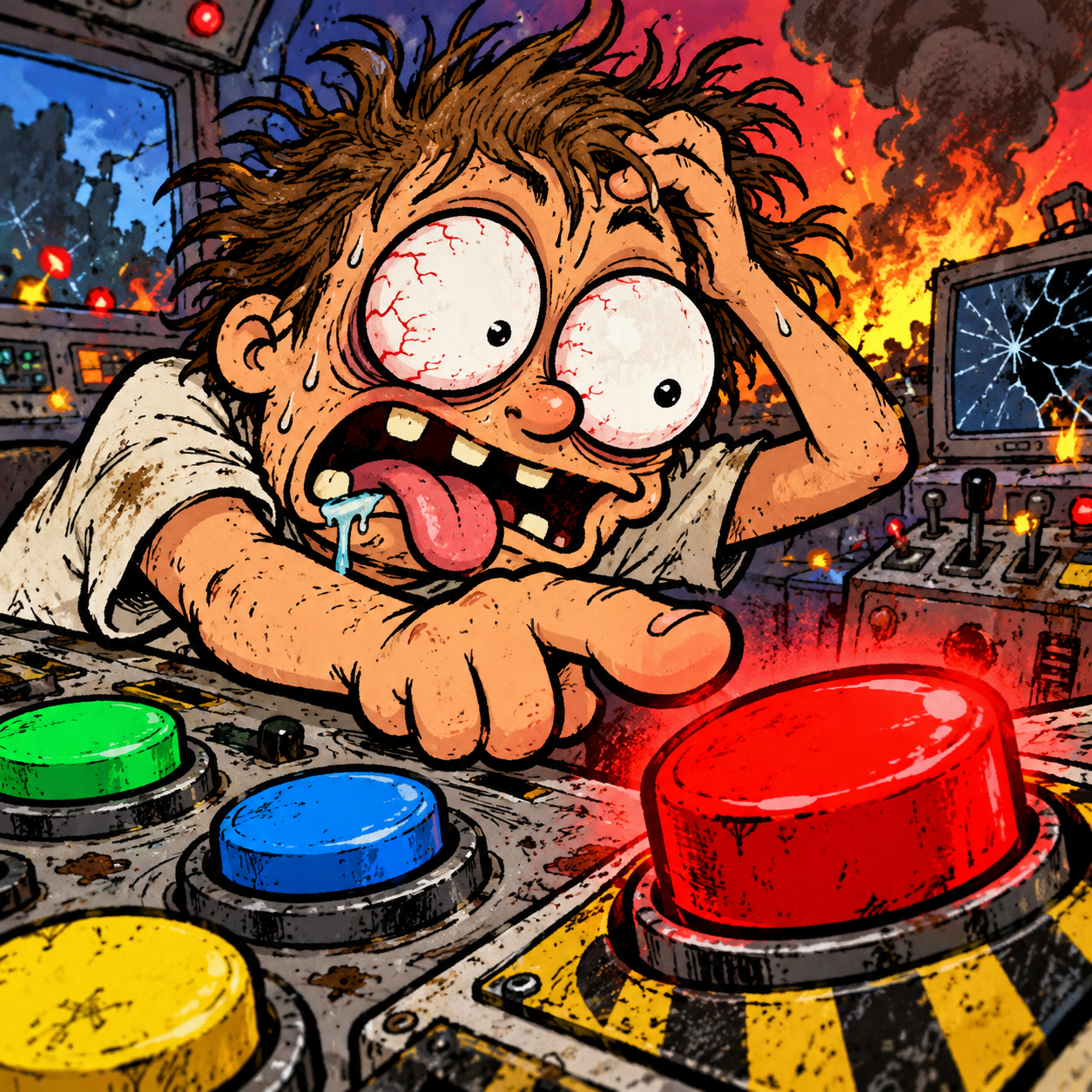 Wrong Button Guy pressing the wrong button
